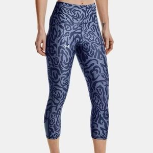 UNDER ARMOUR Blue Tonal Print No-Slip High Rise Compression Gym Capri Size XS
